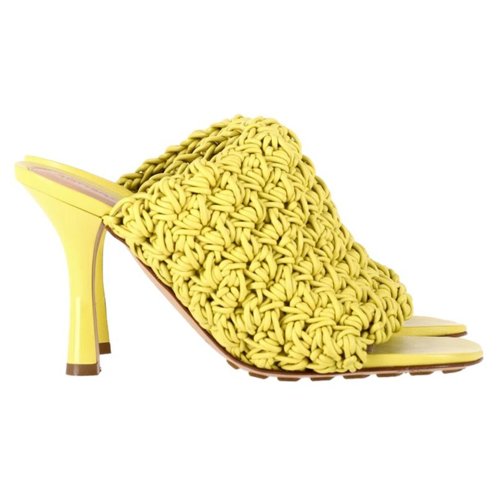 Bottega Veneta Crochet Heeled Mules in Yellow Nappa Calf Leather